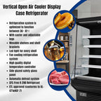 52" Display Refrigerators Open Air Food Refrigerated Display Case for Commercial Bakery Pastry Refrigerated Upright Display Cooler Case for Stores, Supermarkets, Bar, Shops, 36~41℉, Black
