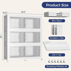 120Gal Stackable Storage Bins with Lid, 480Qt Extra Large Collapsible Storage Box with Wheels, Dividers, Folding Plastic Cabinet Closet Organizers for Home Kitchen Office Dorm, 3Pack White