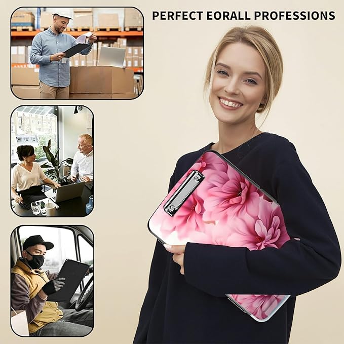 File Clipboard Storage with Pen Holder High Capacity Plastic Nursing Clipboards File Folder Storage Box Clipboard with Heavy Duty Clips for Teacher,Doctor,Offices-Pink Flowers