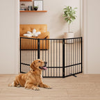3 Panels Full Metal Freestanding Dog Gates, 60” W x 32” H Folding Pet Gate Fence with Support Feet for Indoor,Stairs, Hallways and Doorways(Black)