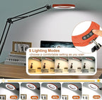 VEEMAGNI 12X 5 Inch Large Real Glass Magnifying Glass with Light and Stand, 5 Color Modes Stepless Dimmable, 2*16 Inch Swivel Arm LED Clamp Desk Lamp, Hands Free Lighted Magnifier for Crafting-Orange