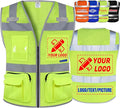 BeautyWill Custom Logo Safety Vest Mesh High Visibility Reflective Vest Customized Logo Utility Zipped Pockets Construction Workwear （Yellow,3XL）