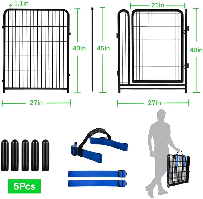 Garden Fencing 40 inch High, Dog Fence Outdoor for Yard, 21"Wide Low Threshold Gate,Heavy Duty Metal Fencing for Garden Beds, Animal Barrier Fence,Flowers Fences Border,4 Panels Total 8.9 Ft
