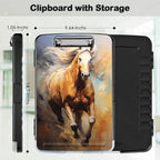 Clipboard with Storage,Office Supplies Nursing Clipboards Folder with Pen Holder Plastic Storage ClipBoard Foldable for Teacher Nurse,Galloping Horse