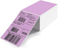 Purple Direct Thermal Labels 4 × 6 Inch Vinyl Self-Adhesive Fanfold Shipping Stickers Waterproof Perforated Printer Decal for Office Warehouse Home 500 PCS