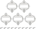 uxcell 5 Pcs Metal Label Holder, 2.2 x 2.4 Inch Small Vintage Card Frame Tag Floral Lace Label Holder with Screws for File Boxes Drawers Door Cabinet Book Shelves, White Nickel