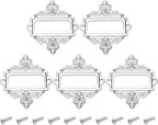 uxcell 5 Pcs Metal Label Holder, 2.2 x 2.4 Inch Small Vintage Card Frame Tag Floral Lace Label Holder with Screws for File Boxes Drawers Door Cabinet Book Shelves, White Nickel