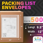 ABC Packing List Envelopes, 9.5 x 12 Inch. 500 Pack 2 Mil Polyethylene Clear Self Adhesive Shipping Label Sleeves. Plastic Shipping Label Pouches for Invoice and Efficient Order Management