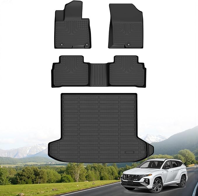 Hutisya-Floor Mats & Cargo Liner Set Fit for Hyundai Tucson 2022-2026 (No Hybrid Models) All Weather Protection Anti-Slip & Durable TPE Full Set Liners Automotive Accessories-Black
