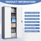Metal Cabinet,Locking Storage Cabinet with 2 Doors and 5 Adjustbale Shelves,72" Tall Tool Steel Cabinets for Garage,Home Office,School,Gym(Grey & White)