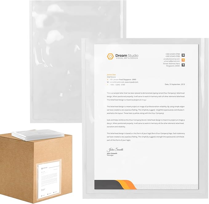 ABC Packing List Envelopes, 9.5 x 12 Inch. 100 Pack 2 Mil Polyethylene Clear Self Adhesive Shipping Label Sleeves. Plastic Shipping Label Pouches for Invoice and Efficient Order Management