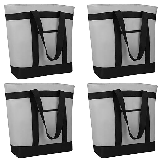 Insulated Reusable Tote Bag for Grocery Shopping for Women/Men, Pizza/Food Delivery Bag to Keep Food Cold/Hot for Professional Catering, Cooler bags for Travel/Beach/Picnic, Grey, 4-Pack