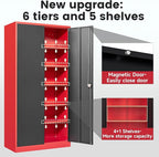 Letaya Metal Storage Cabinets with Lock, 72" Tall Locker Organizer Steel Cabinets, Adjustable Layers Shelves 2 Doors for Home, Office, Warehouse,Garage(Black Red)
