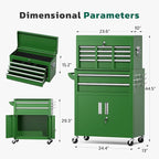 Greenvelly 8-Drawer Rolling Tool Chest, Metal Tool Chest with Wheels, Tool Cabinet with Detachable Top Tool Box, Metal Tool Cart with Liner & Hooks for Garage, Workshop, Warehouse (Green)