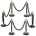 6pcs Sturdy Stanchion Posts, 6pcs High Quality Black Velvet Ropes, Water/Sand/Concrete Fillable Leakproof Base, Crowd Control Barriers for Birthday, Prom, Business, Wedding, Red Carpet