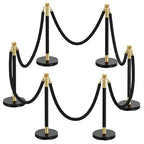 6pcs Sturdy Stanchion Posts, 6pcs High Quality Black Velvet Ropes, Water/Sand/Concrete Fillable Leakproof Base, Crowd Control Barriers for Birthday, Prom, Business, Wedding, Red Carpet
