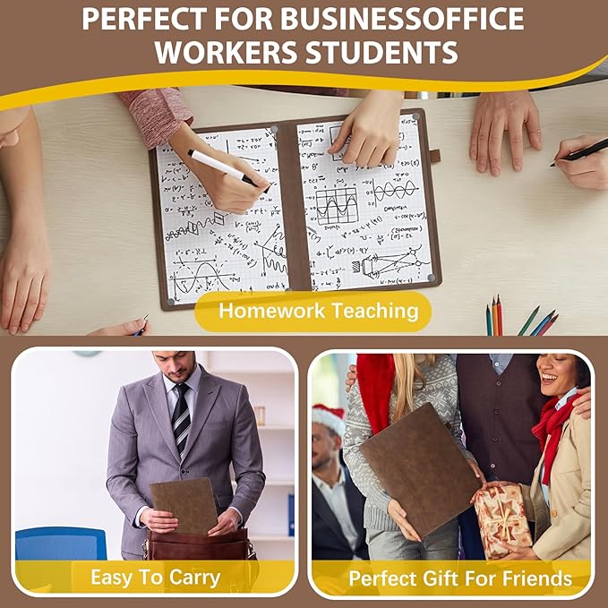 6 Sides Whiteboard Notebook Portable Whiteboard Dry Erase Notebook Portable Dry Erase Board Double Sided Folding Whiteboards White Board for Office Study Meeting(Brown,A4: 9"×12”)