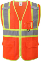 Hi Vis Safety Vest for Men Women Reflective with Multiple Pockets Class 2 Mesh High Visibility Construction Work Vest,Meets ANSI/ISEA Standards(EK1-178-Orange-S)