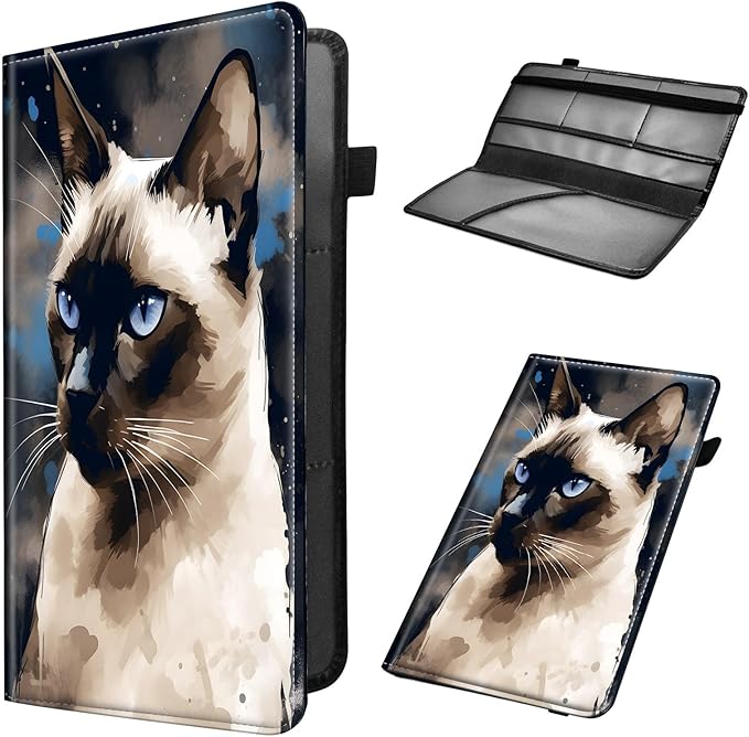 Car Registration and Insurance Holder, Leather Car Glove Box Organizer, Cool Car Accessories for ID, Driver's License Cards & Essential Document,business cards,Men&Women,Watercolor Cats