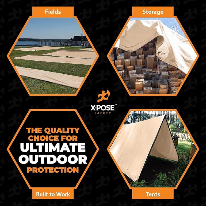 Heavy Duty Tan Poly Tarp 24' X 36' - Bulk Half Pallet (22 Pack) - Multipurpose Protective Cover - Durable, Weather Proof & Tear Resistant - 12 Mil Thick Polyethylene - by Xpose Safety