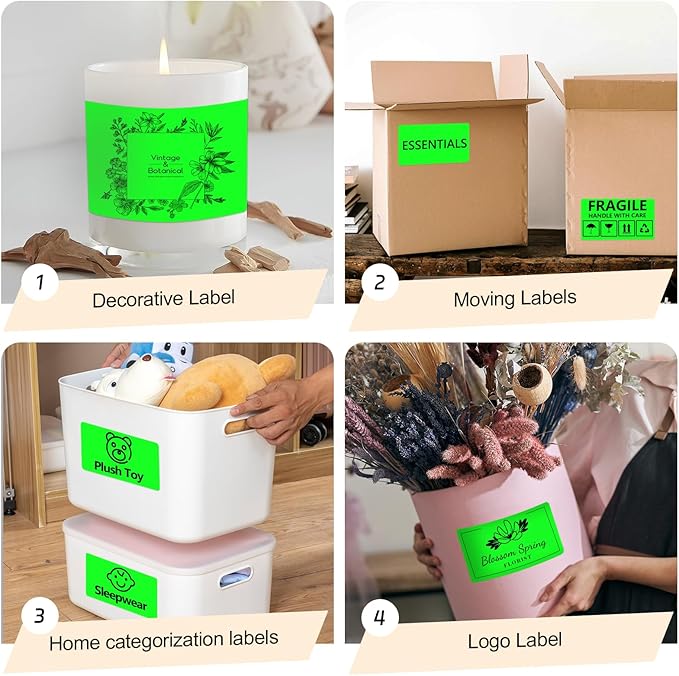3x5 Inch Thermal Label Stickers,300Pcs Waterproof Rectangle Labels for Storage Bins,Moving Boxes,Address & Inventory Organization,Small Business Labeling,Fluorescent Green