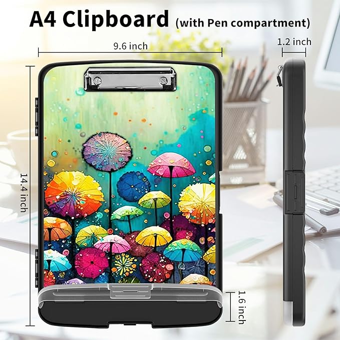 Clipboard with Storage High Capacity Plastic Nursing Clipboards with Pen Holder File Folder Storage Box Clipboard with Heavy Duty Clips for Teacher,Doctor,Offices-Colored Mushroom