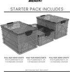 SIDIO CRATE Starter Pack - Two Full Size and One Half Size SidioCrate, Stackable Outdoor Organizer Storage Bins with Clear Lid and Dividers - Clear