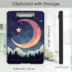 Clipboard with Storage,Office Supplies Nursing Clipboards Folder with Pen Holder Plastic Foldable Clip Board with Storage for Nurse Teacher,Moon Forest