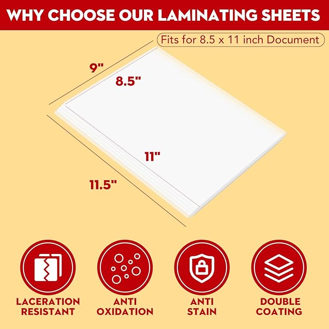 CAREGY 520 Pack Laminating Sheets, Thermal Laminating Plastic Paper Laminator Sheets,3 Mil, 9 x 11.5 Inches,Clear, Letter Size, Office and School Supplies