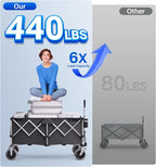 Collapsible Wagon, 440lbs Foldable Wagons Carts with Big Wheels, Heavy Duty Folding Wagon for Beach/Garden/Camping/Grocery-Ink Black