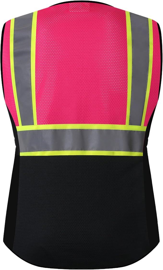 Safety Vest for women, Hi vis Reflective Lady Work vest With 9 Multi Pocket And Zipper