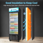AAOBOSI Commercial Merchandiser Refrigerator,17.09Cu.Ft Glass Door Display Refrigerator,Upright Beverage Cooler Fridge with Soft LED Light, Customizable Lightbox,Universal Casters,Adjustable Shelves