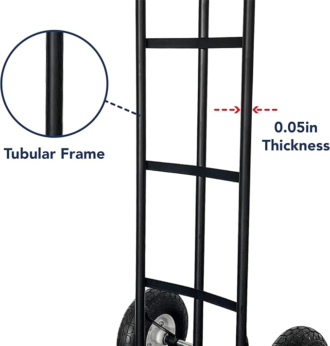Olympia Tools 600 Lb Steel Hand Truck with P Handle and 10" Pneumatic Wheels for Home and Office Use