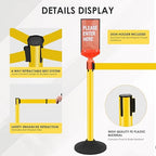 6 Pack Stanchions with Retractable Belts - Heavy Duty Crowd Control Barriers with Weighted Rubber Base, Retractable Belt Stanchions for Queue Line, Events, Public Safety(Yellow，6 Pack）
