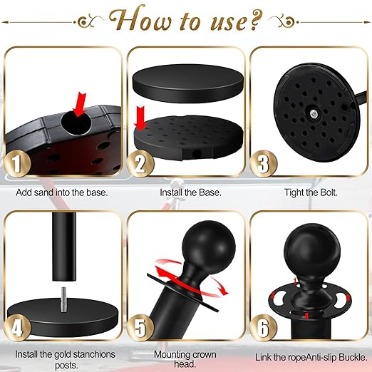 4PCS Black Stanchions Posts with 3PCS 5 ft Black Velvet Rope, Black Velvet Rope Stanchion Set Crowd Control Barriers, Stanchions and Velvet Ropes Red Carpet Poles for Party Supplies