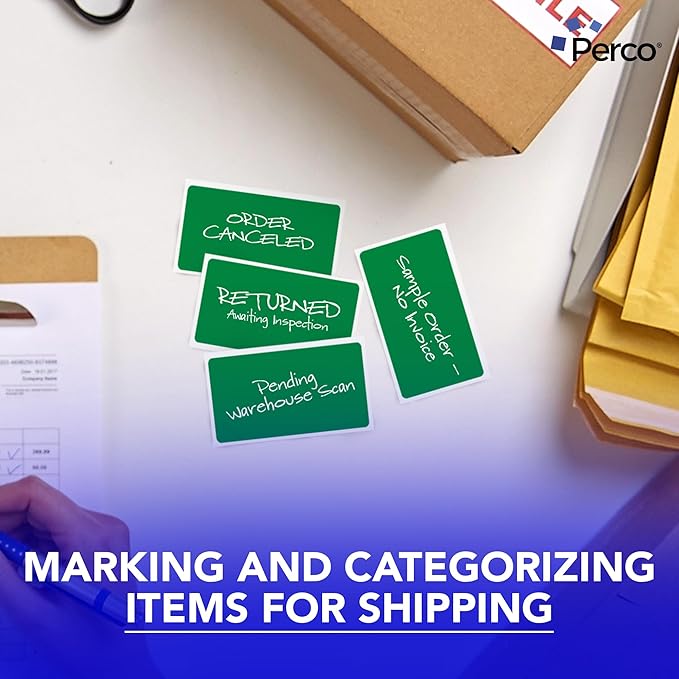Perco Green 3x5 Inch Perforated Sticker Labels — 150 Stickers Per Roll — with Permanent Adhesive for Inventory Management, Color Coding, Moving Boxes, Retail, Organizing, Crafting & More — Made in USA