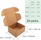 6x5x3 inch Shipping Boxes，Bulk 28 Pack，Brown Corrugated Mailers Cardboard Literature Mailer Box for Packaging Business, Mailing,Moving and Storage，Small Gift Boxes for Wrapping Mailing Present