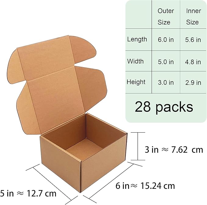 6x5x3 inch Shipping Boxes，Bulk 28 Pack，Brown Corrugated Mailers Cardboard Literature Mailer Box for Packaging Business, Mailing,Moving and Storage，Small Gift Boxes for Wrapping Mailing Present