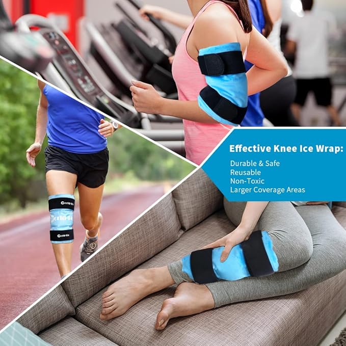 Knee Ice Pack Wrap 14.7" x 10.4", Reusable & Flexible Gel Cold Pack for Leg Injuries, Swelling, Replacement Surgery, Hot & Cold Compress Knee Ice Wrap for Arthritis, Post-Surgery Recovery