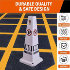 No Parking Sign, 26.4-Inch Traffic Safety Cone, White Plastic, High-Visibility, Weatherproof, Slip-Resistant Base, Stackable, Indoor Outdoor Use-4Pack