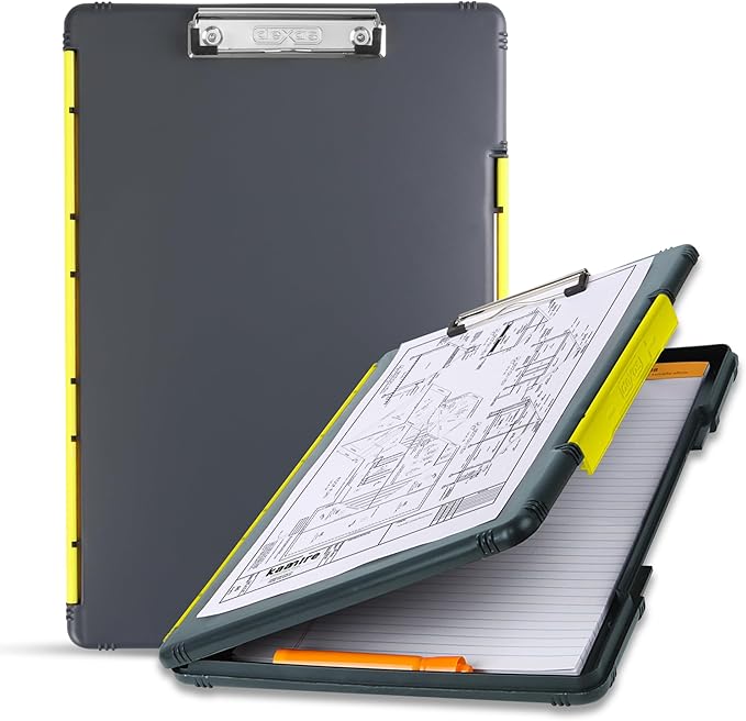 Dexas Legal Size XL Slimcase 2 Storage Clipboard, Gray with Yellow Clip, 15.5" x 10.5"