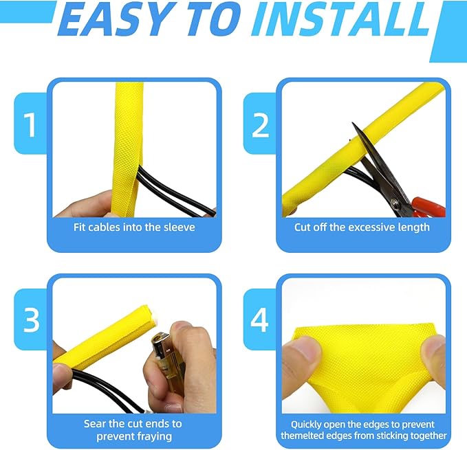 Automotive Wire Loom Tubing, Split Braided Cord Protectors from Pets No Chew, Flexible Cable Sleeve Cable Management for TV/Computer/Electric Wires (Yellow, 1/2"-25ft)