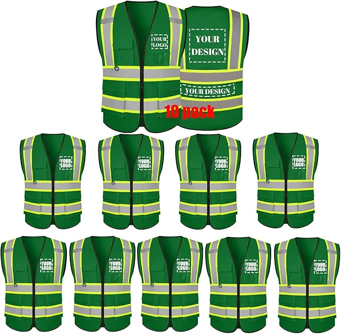 Safety Vest Reflective High Visibility with 5 Pockets ＆Zipper Class 2 Adult Unisex Construction Security Workwear