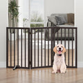 Dog Gates for Doorways, Tall Dog Gate Indoor, Foldable Pet Gates for Doorways Bedroom, Freestanding Puppy Gate with Metal Support Feet, Room Divider,3 Panels (Brown)