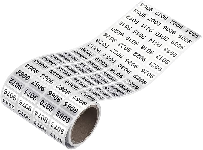 MECCANIXITY Black Number Stickers 9001-9999, Paper, Roll, Single Use, Outdoor, Indoor, Waterproof, 20x10mm, 1 Roll x 1000 Stickers