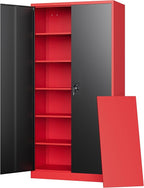 Letaya Metal Storage Cabinets with Lock, 71" Tall Locker Organizer Steel Cabinets, Adjustable Shelves 2 Doors for Home, Office, Warehouse,Garage,Industrial,Employee Lockers (Style B, Black Red)