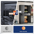 Yizosh Metal Garage Storage Cabinet with Locking Doors and Adjustable Shelves, 71" Tool Storage Cabinet with 1 Drawer for Garage,Warehouse (Black)