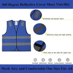 Blue Safety Vests 10 Pack - Reflective High Visibility Construction ANSI Class 2 Work Vests for Men,Woman,Hi Vis Mesh and Neon Silver Strip