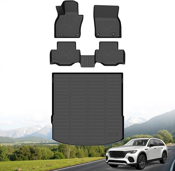 Hutisya-Floor Mats & Cargo Liner Set Fit for Mazda CX-70 & CX-70 PHEV 2025 All Weather Protection Anti-Slip & Durable TPE Full Set Liners Automotive Accessories-Black