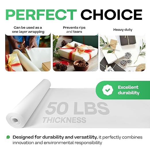 White Kraft Paper Roll 36" x 8640" (720 feet) for Packing, Moving, Shipping, Crafts - USA-Made Heavy Duty Craft Paper 50lb Thickness - 100% Recyclable Natural Kraft Wrapping Paper by IDL Packaging